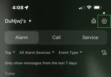 Messages screen with settings gear