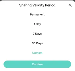 Sharing validity period options