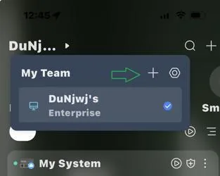 Team menu with add control
