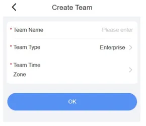 Create Team screen